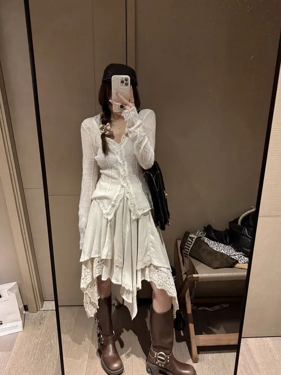 女常规款镂空开衫款针织毛针织衫毛衣白色修身长袖上衣蕾丝女装