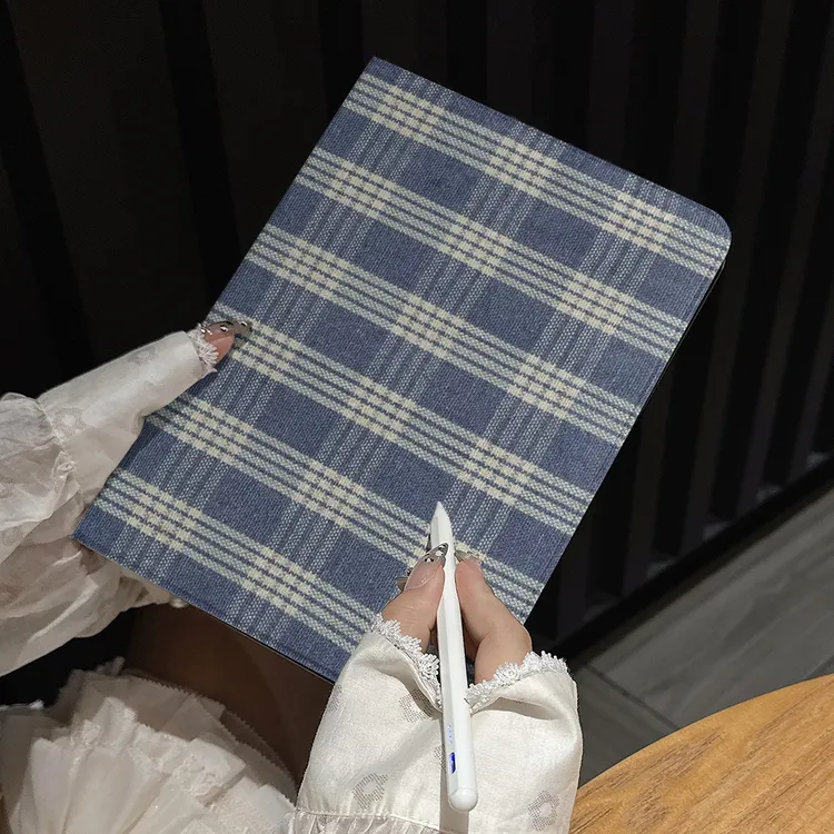 格纹适用ipad保护套ipad10平板壳10.9寸书本式pro11蚕丝纹平板壳