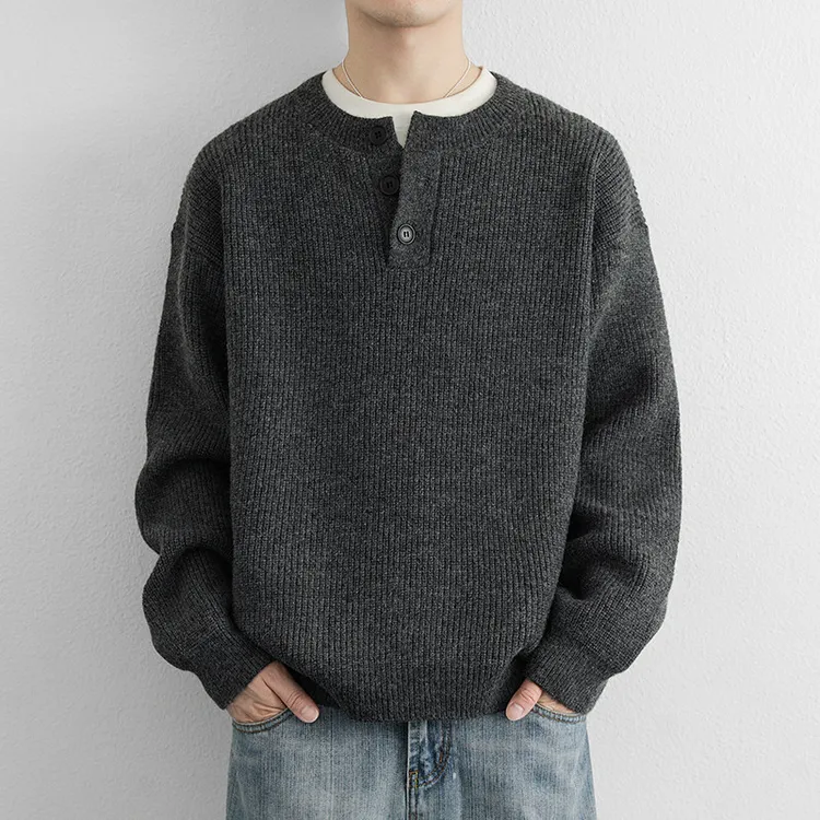25秋冬粗针元宝亨利领毛衣纯色简约宽松打底针织衫设计感实穿主义