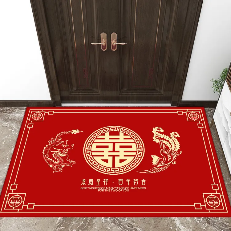 婚房装饰硅藻泥地垫可裁剪易打理进门脚垫红色喜庆玄关入户门地垫