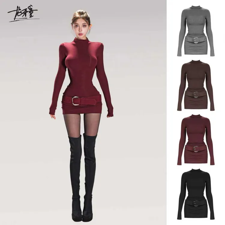 龙牙童推荐【轻熟女长袖】秋冬法式辣妹风连衣裙收腰显瘦气质包臀裙