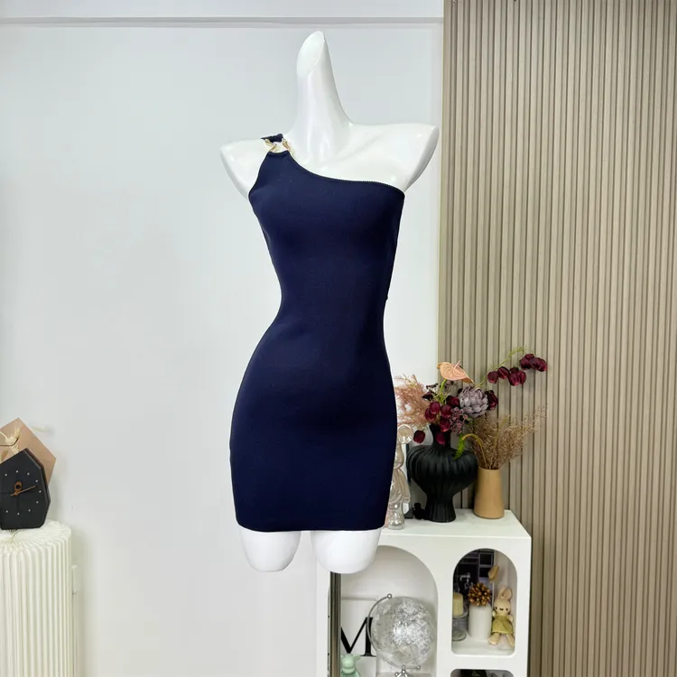 轻奢超火的氧气蓝海蓝色垂感连衣裙女简约显瘦通勤日常神器