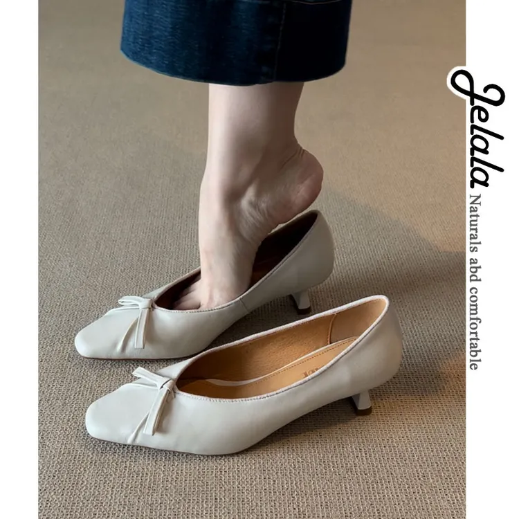 JELALA·浅口单鞋女春季新款猫跟鞋通勤百搭软皮包头休闲鞋D166
