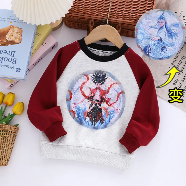 男童哪吒变色亮片卫衣儿童春秋季新款纯棉双面亮片长袖t恤