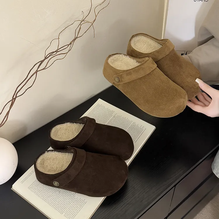 巨好看半拖软底加绒保暖棉拖鞋女秋冬新款厚底一脚蹬防滑勃肯鞋