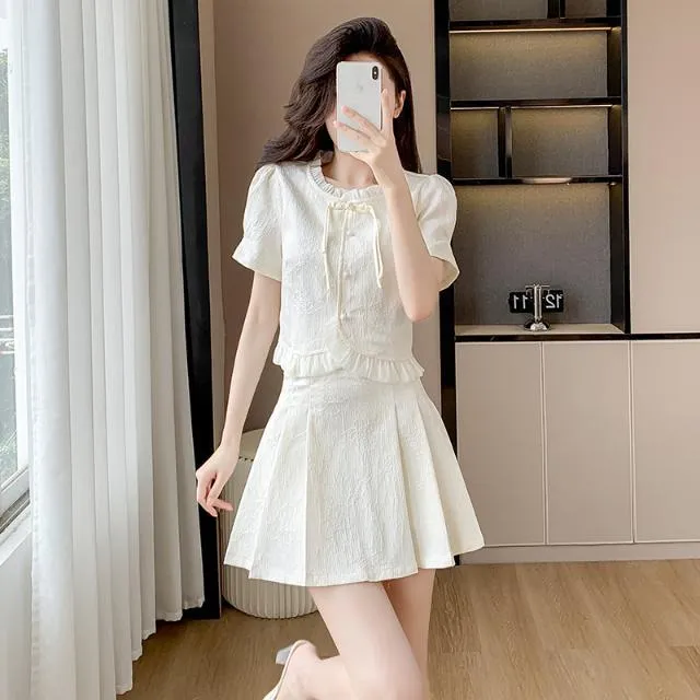 新中式国风套装裙女夏高级感轻奢气质旗袍上衣配百褶半身裙两件套