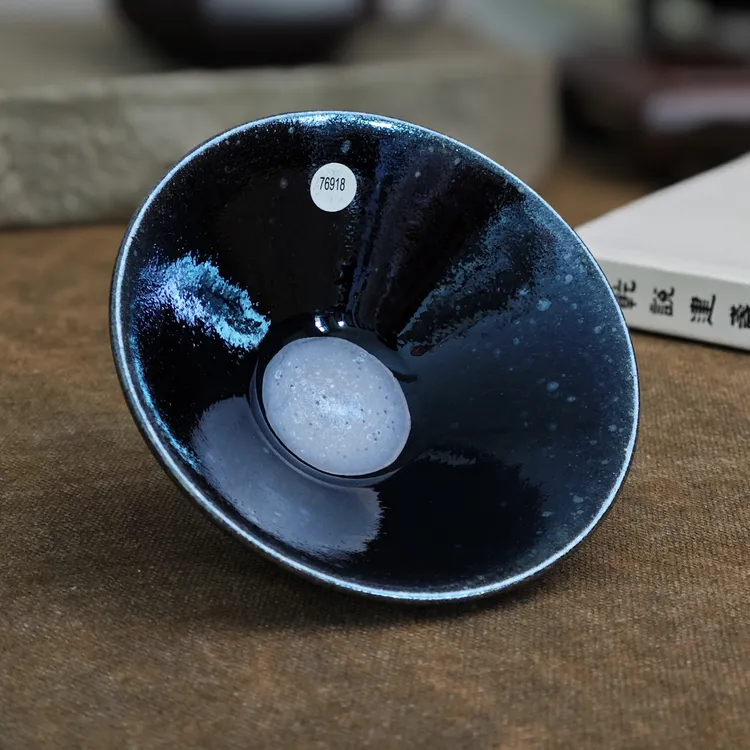吴兴乾柴烧建盏主人杯纯手作陶瓷杯高端茶盏蓝曜乌金敞口盏76918
