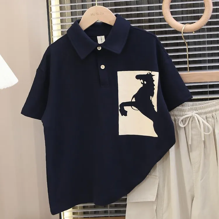 儿童装男童夏装T恤短袖小马polo衫2025新款中大童上衣夏款夏季潮t