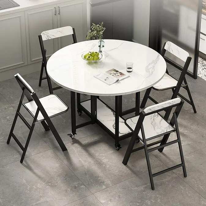 2025新款岩板折叠餐桌椅小户型多功能可伸缩大圆桌吃饭桌子折叠桌
