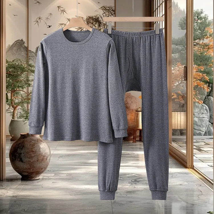 纯棉中老年秋衣秋裤大码保暖套装男士长袖棉毛衫高腰加裆老式秋裤