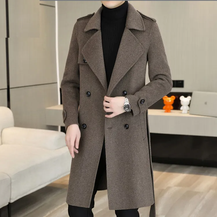 秋冬新款男士手工双面呢大衣长款过膝羊毛呢子外套