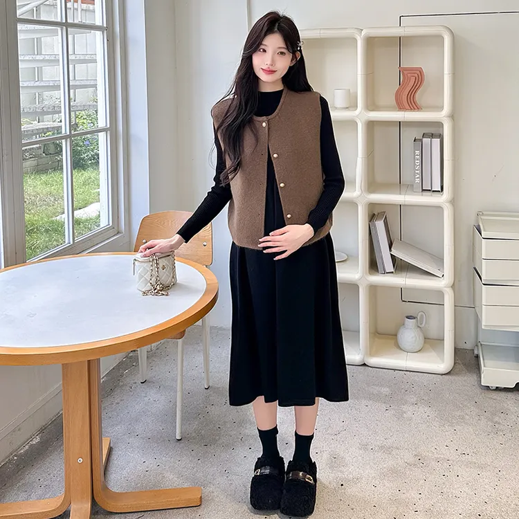 孕妇装秋冬季韩系小个子打底针织连衣裙时髦气质马甲高级感两件套