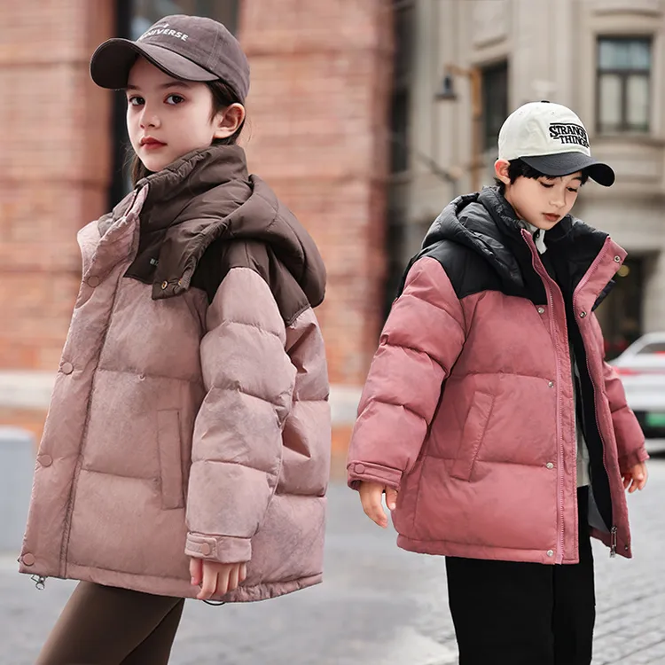 14周岁及以上儿童羽绒服女中长款男童过膝冬季新款撞色加厚韩版宽