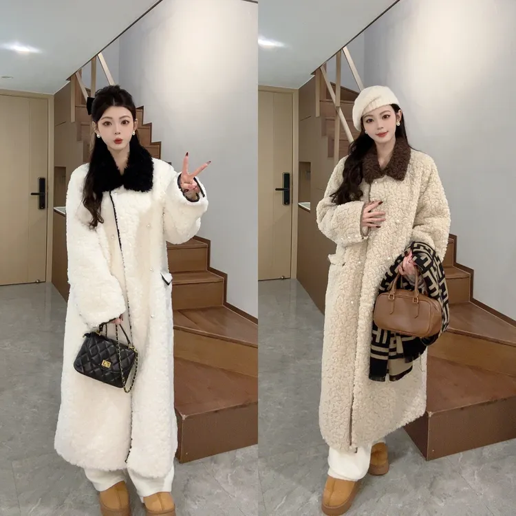 海棠朵朵 香风珍珠仿羊羔毛气质大衣外套女