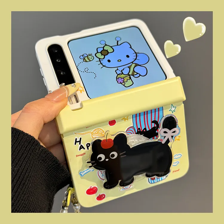 适用华为PuraX折叠屏手机壳pocket2卡通沙发小米MIXFlip黑猫支架