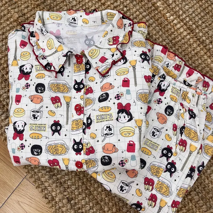 少女甜美可爱卡通系列开衫睡衣秋季新款长袖长裤小翻领家居服套装