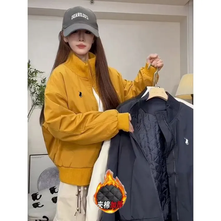 新百伦【冬季上新】【加棉加厚】2025秋季短款美式复古刺绣立领外套宽