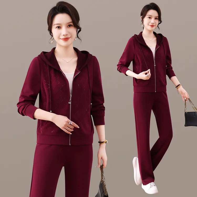 休闲运动套装女2025秋季新款宽松显瘦拉链连帽卫衣直筒裤两件套潮