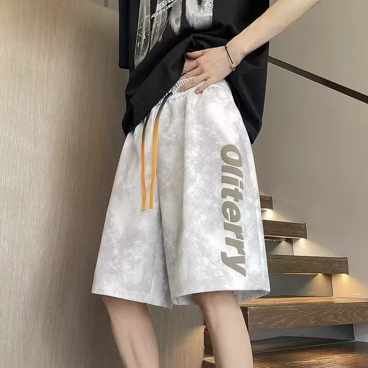 高街中腰中裤印花薄款韩版短裤裤子休闲百搭扎染休闲裤夏季宽松