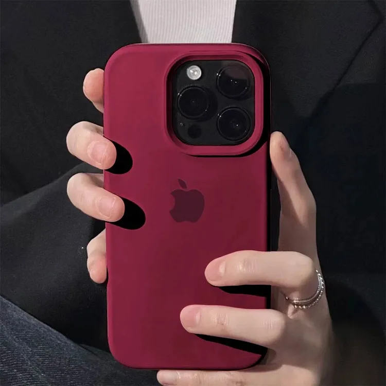 ins梅子色液态硅胶手机壳适用iphone16promax大孔17/15/14/13防摔