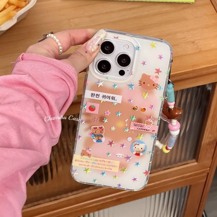 韩系韩语聊天信息hellokitty适用苹果16promax手机壳鎏金15/14/13