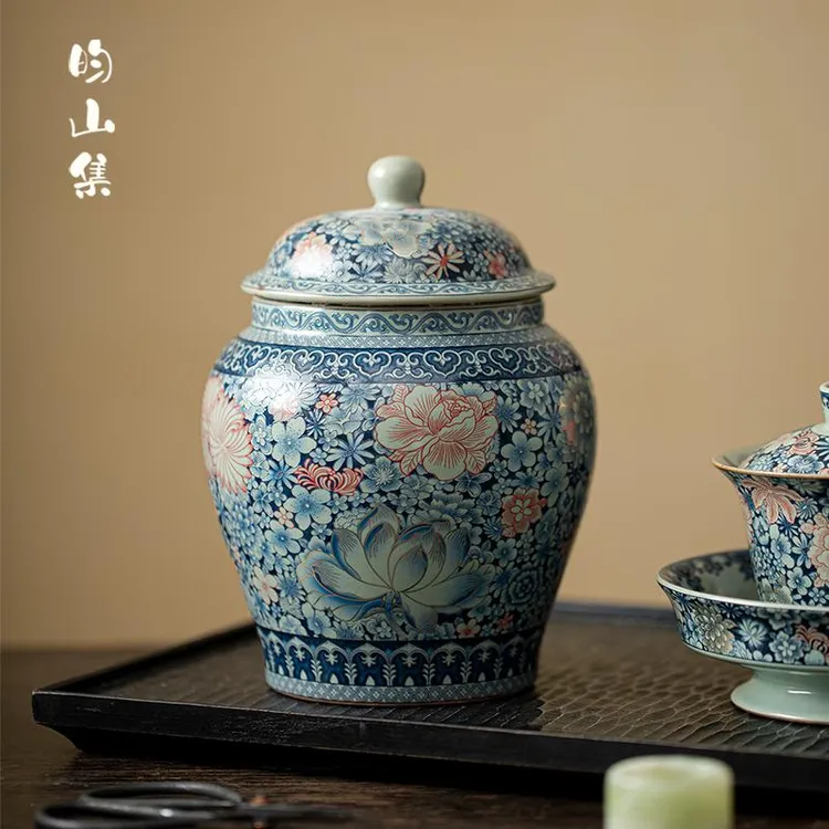 复古汝窑将军茶叶罐茶仓可养开片功夫茶具配件密封储存罐子大容量