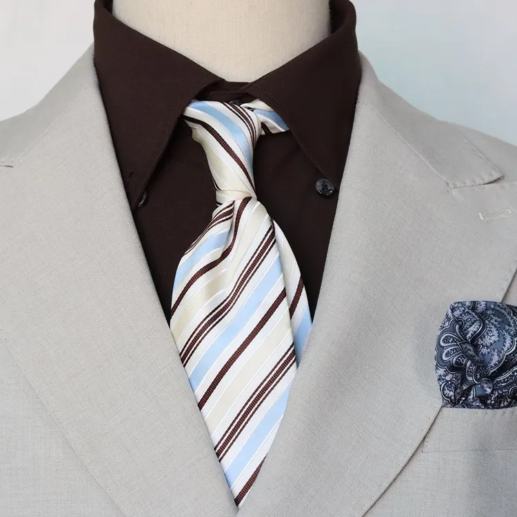 复古条纹领带男8CM休闲百搭英伦新郎婚礼香槟手打款正装职业商务