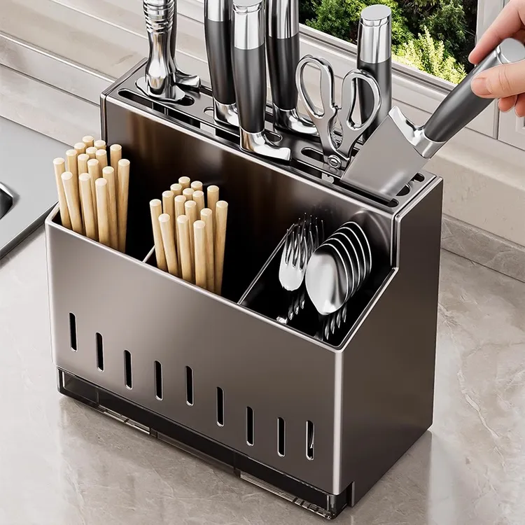 不锈钢厨房刀架置物架新款多功能菜刀具筷子筒筷笼一体收纳盒