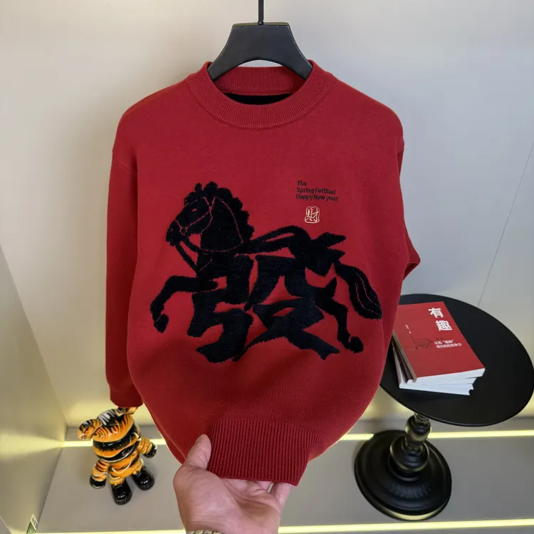 2025马年限定加绒高档新年战袍男士高档秋冬本命年时尚毛衣25919