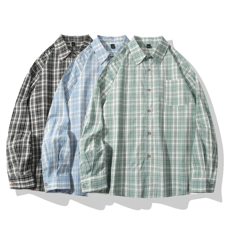 纯棉小清新复古格子长袖衬衫男女秋新款休闲百搭宽松通勤叠穿衬衣