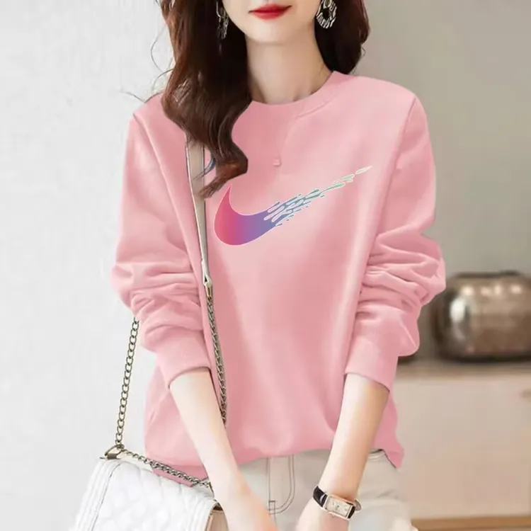 奥特莱斯官方正品女士圆领卫衣春秋女装秋冬加绒宽松遮肚长袖上衣