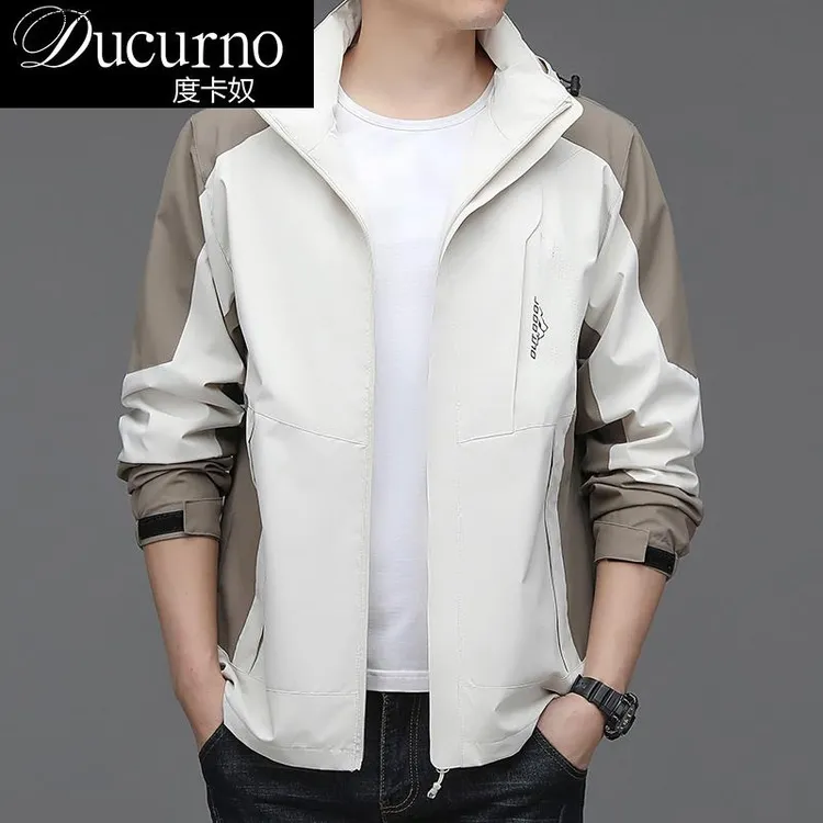 DUCURNO夹克外套男士连帽上衣2025秋季年新款休闲冲锋衣服男装