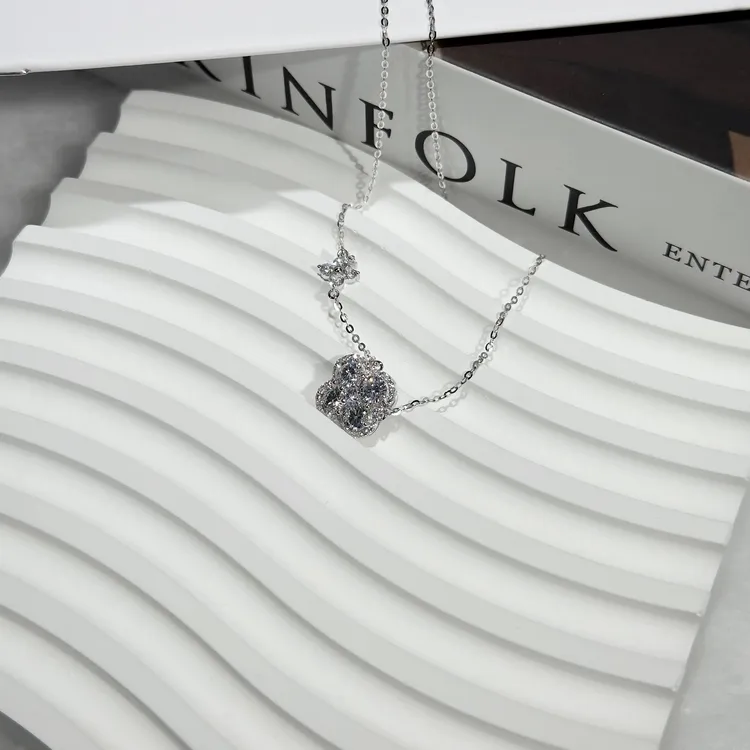 链子925银莫桑石 【星光四叶草】莫桑满钻锁骨链女百元get千元质感