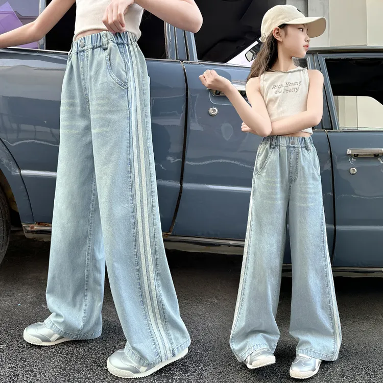 女童牛仔裤夏季2025新款中大童宽松薄款洋气儿童天丝直筒阔腿裤潮