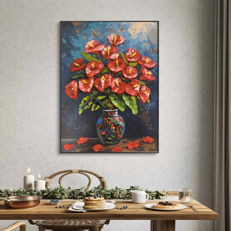 新中式装饰挂画花卉客厅卧室沙发入户玄关装饰画餐厅挂画摆画红花