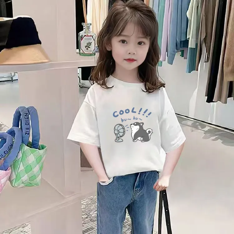 夏季女童T恤纯棉韩版卡通印花洋气半袖宝宝小童时尚宽松体恤衣服