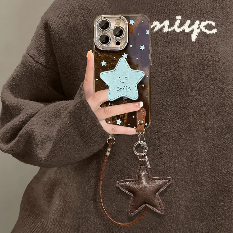 星星支架适用苹果17华为vivo/oppo小米iPhone16精孔冰川纹手机壳