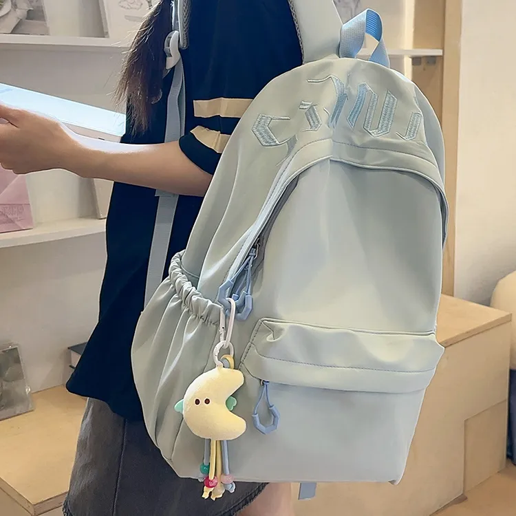 新款日系ins高颜值清新背包女初高中生休闲简约大容量刺绣双肩包