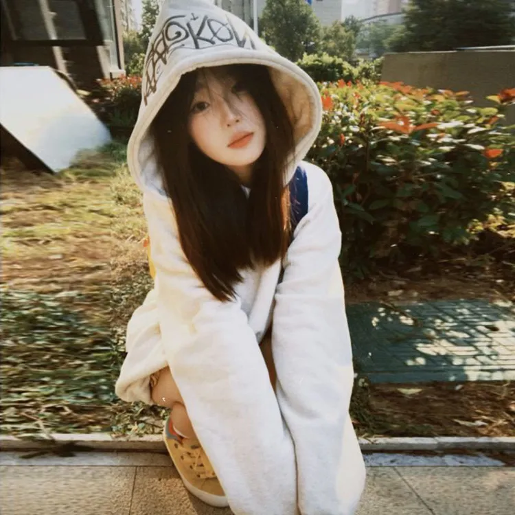 谁穿谁好看！美式字母刺绣连帽卫衣女秋冬季加绒加厚宽松外套上衣