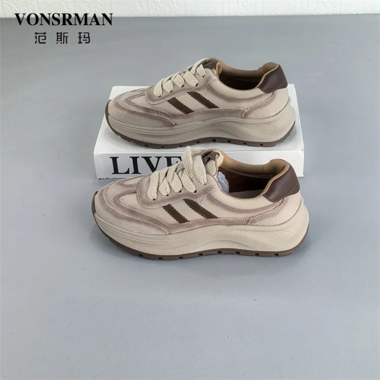 牛皮复古小蛮腰阿甘鞋女2025春季新款厚底百搭轻便透气运动休闲鞋