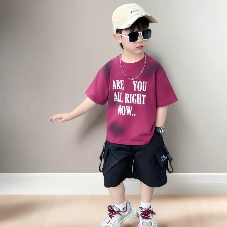 夏季儿童宽松两件套男童男孩休闲风韩版透气短袖短裤帅气时尚潮酷