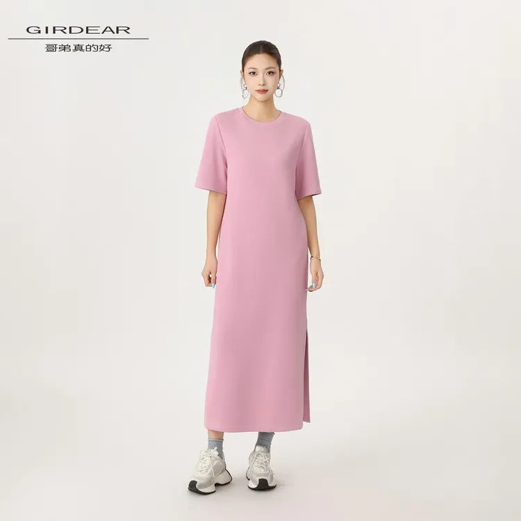 GIRDEAR/哥弟真的好夏季新款简约小黑裙休闲宽松开叉连衣裙850004