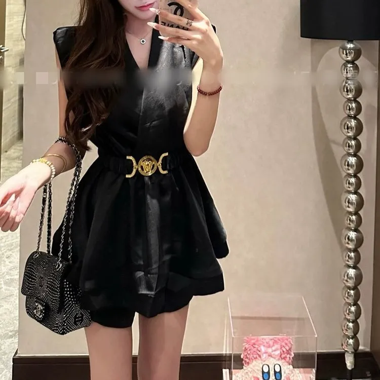 显瘦气质时尚夏季黑色收腰高腰女装套装|2025夏季新款韩系风无袖