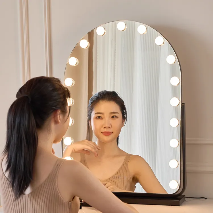 创镜大号化妆镜带灯梳妆镜子台式桌面卧室led旋转网红智能美妆镜