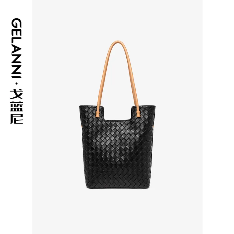 经典编织托特包（竖）GLN2464239黑色时尚休闲百搭女士小众通勤轻奢