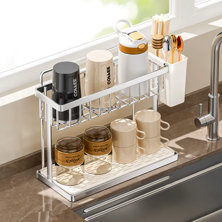 杯架收纳置物架厨房餐桌台面玻璃杯茶杯咖啡杯免打孔双层沥水托盘