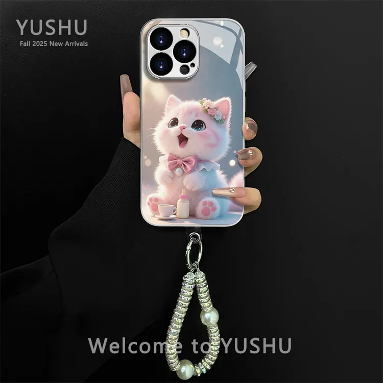 适用于苹果/华为/vivo/oppo/小米电镀玻璃可爱小猫手机壳卡通流行