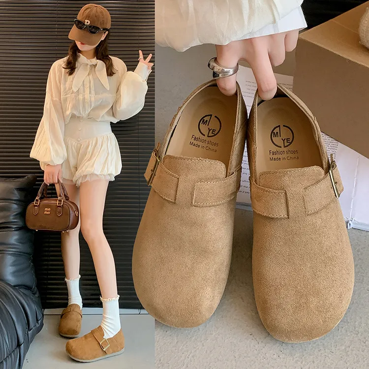琥珀流光风复古平底勃肯鞋女2025早秋新款懒人一脚蹬单鞋软底防滑