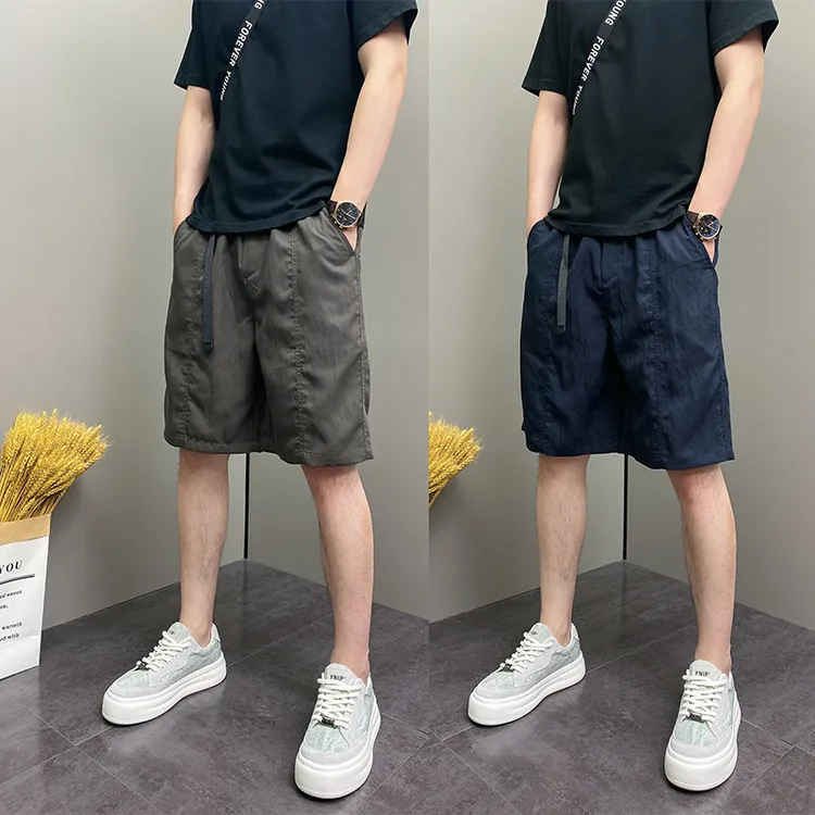 薄款宽松休闲五分裤男士夏季外穿纯色直筒拼接休闲裤痞帅百搭短裤