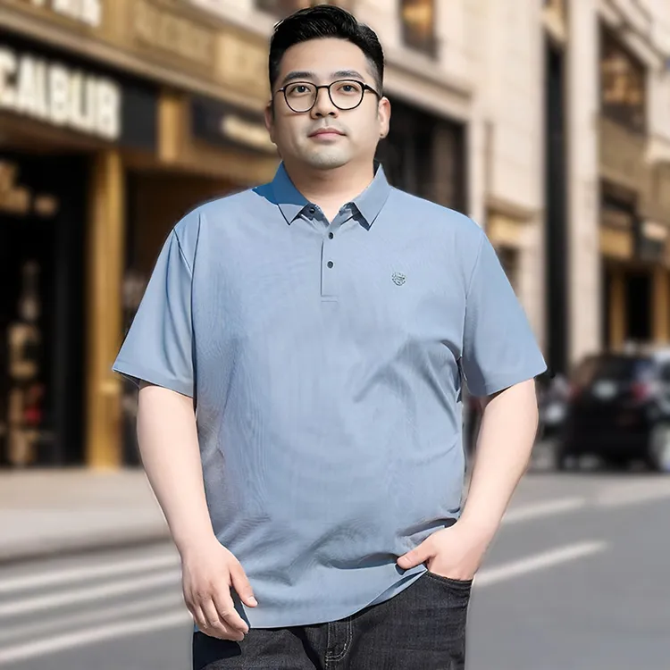 加肥加大短袖男t恤夏季冰丝免烫商务polo衫大码男装胖子翻领体恤